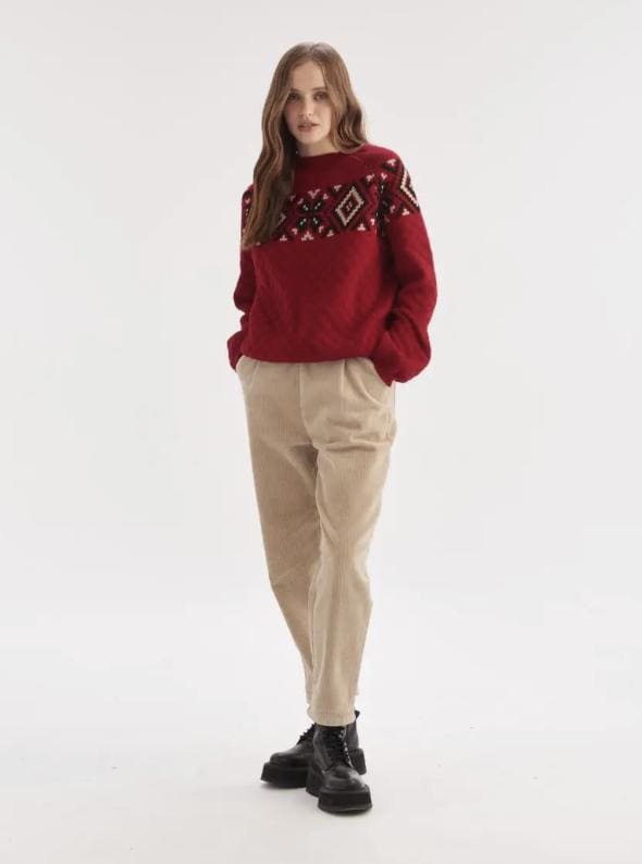 Festive Red Ukrainian Sweater with Folk-Inspired Geometric Embroidery