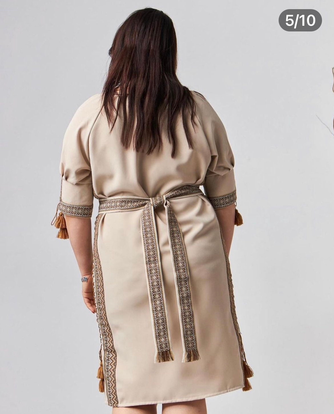 XXS-6XL Traditional Ukrainian Beige Vyshyvanka Dress for Women