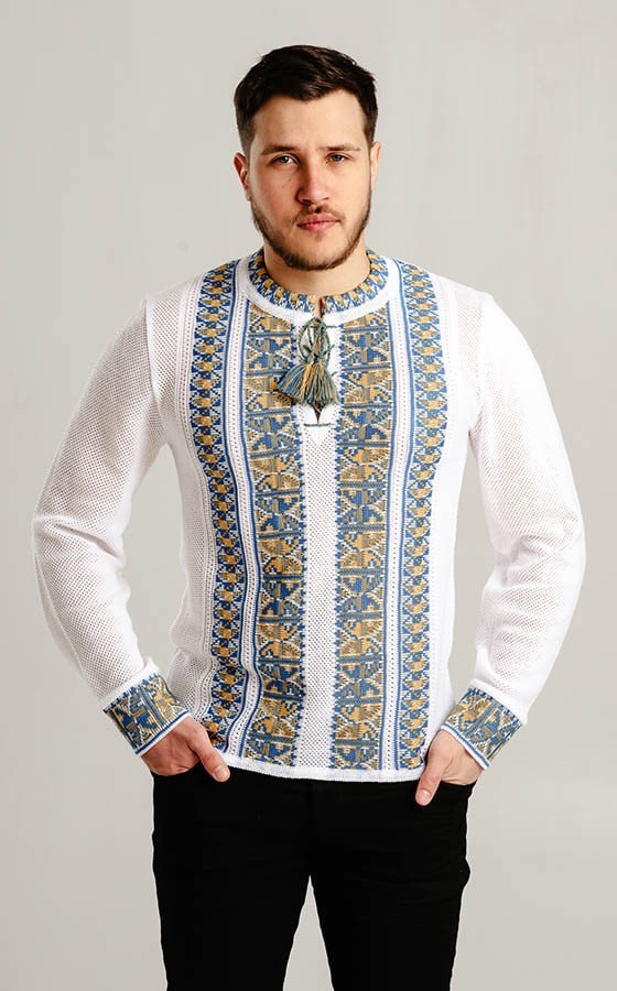 XS-4XL Summer Crochet Knit Ukrainian Vyshyvanka Shirt for Men with Tryzub