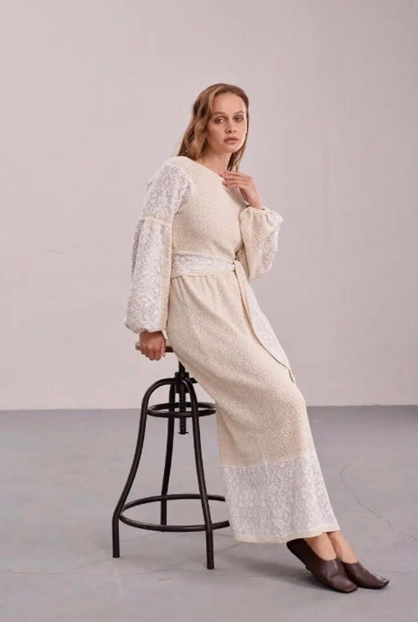 Elegant Ivory Knitted Relaxed Oversize Summer Bridal Dress