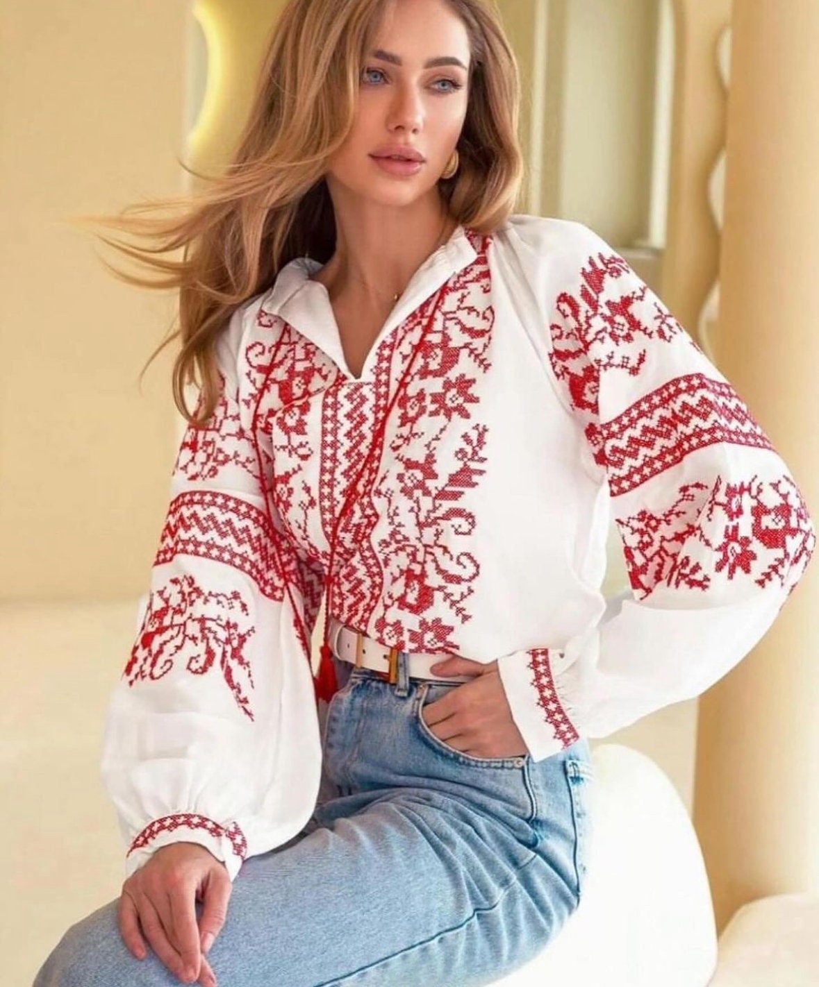 Elegant White Vyshyvanka for Women with Traditional Slavic Embroidery
