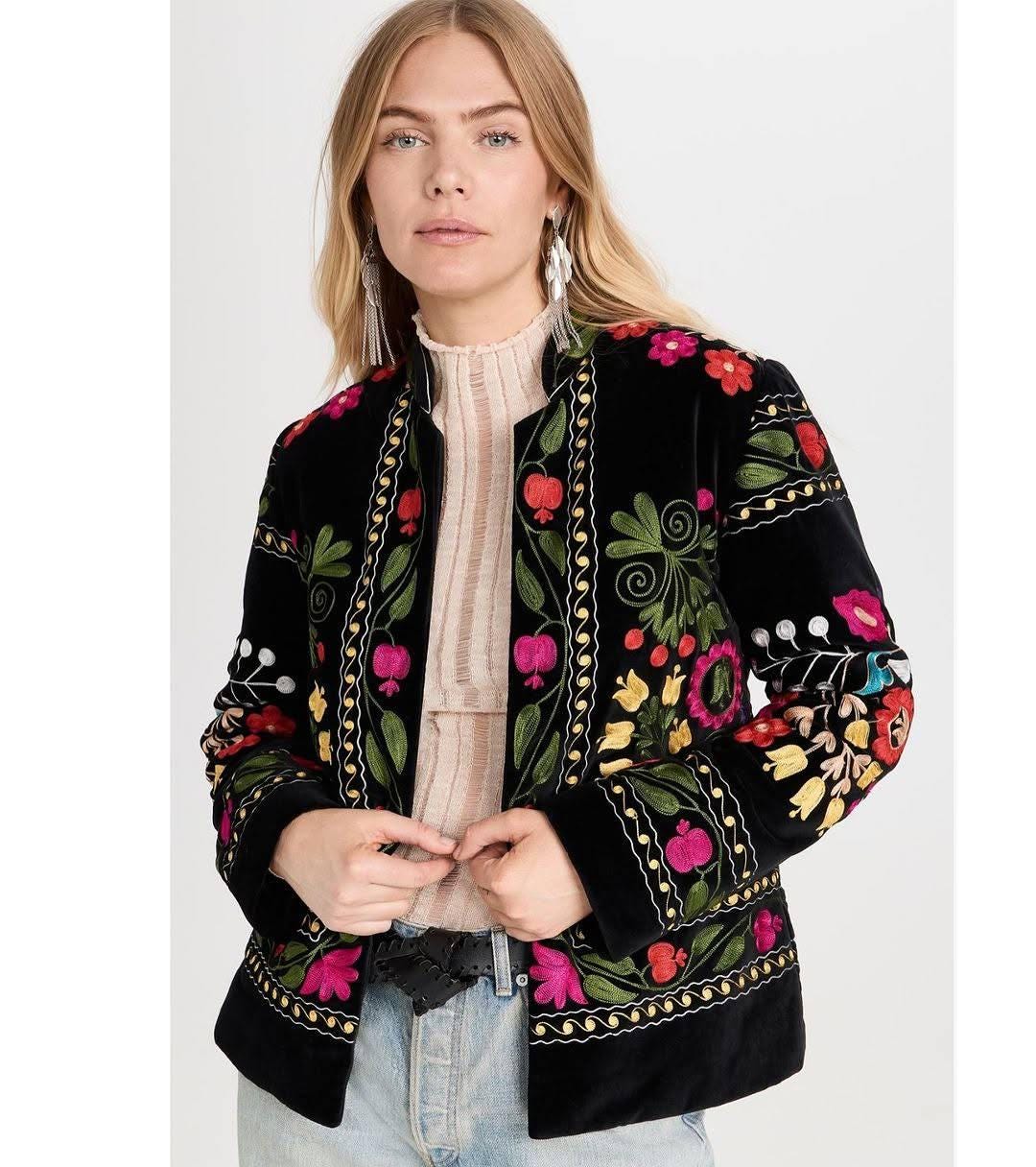 Embroidered Black Boho Jacket for Women High Quality Jacket with Embroidery