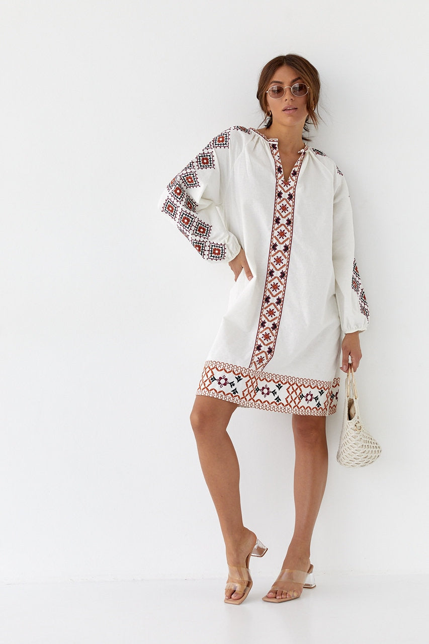 Gorgeous Embroidered White Summer Tunic Vyshyvanka Dress