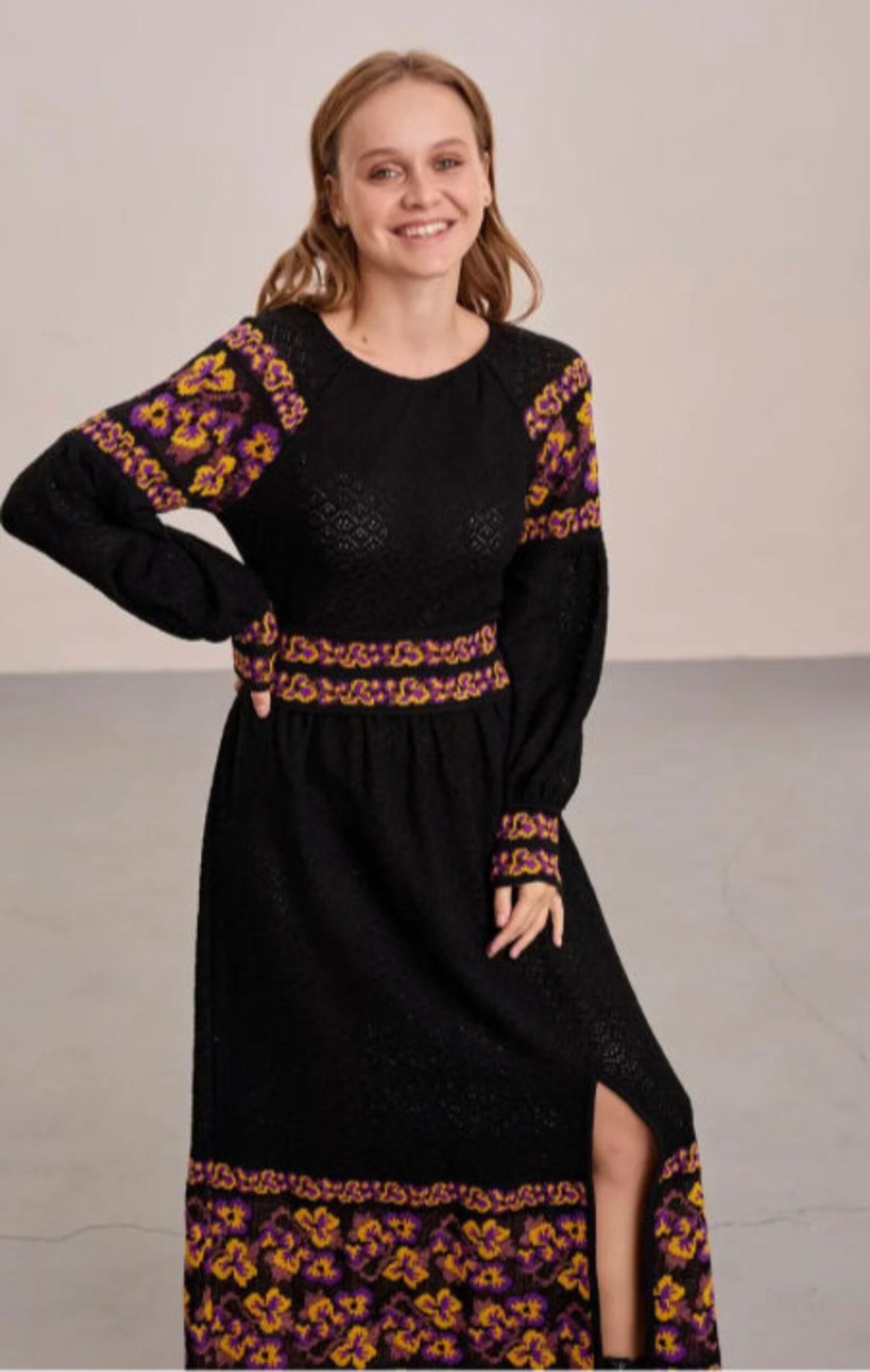 Elegant Long Linen Black Knitted Summer Dress French Chic Style