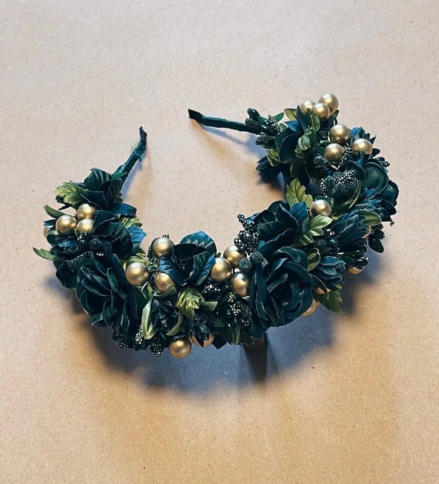 Gold add Green Handmade Boho Headband for Women