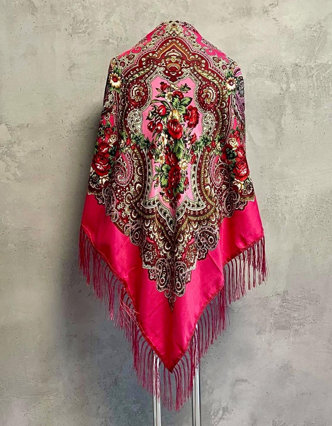 Gorgeous Extra-Large Ukrainian Floral Scarf Ethnic Ukrainian Shawl with Flowers