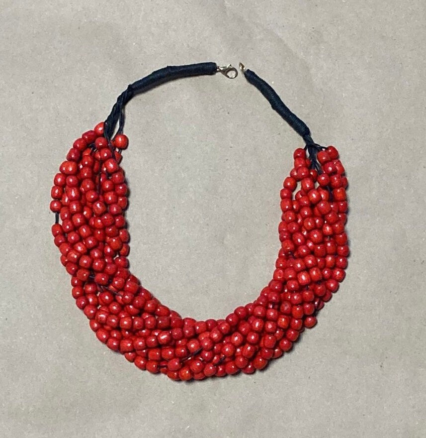 Handmade Ukrainian Namysto β Red Wooden Beaded Necklace with Traditional Elegance
