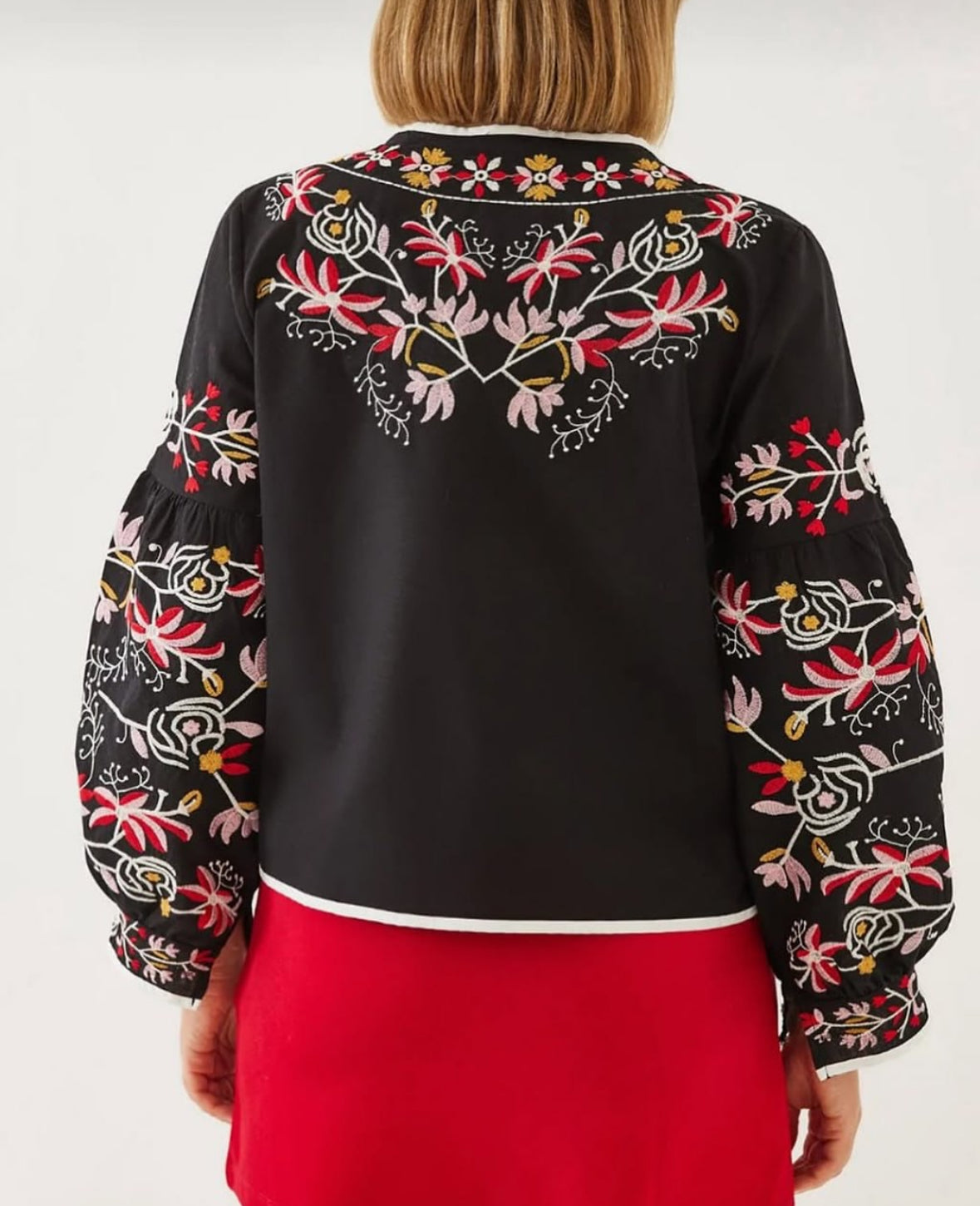 High Quality Black Crop Top Boho Summer Embroidered Floral Jacket for Women