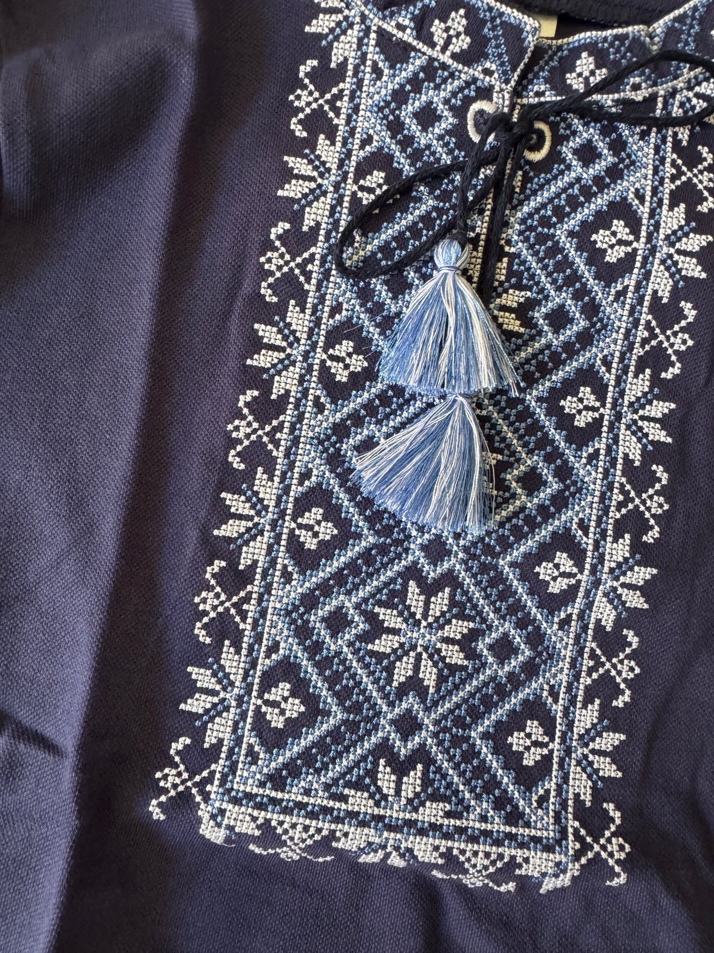 2-12YO Elegant Blue Ukrainian Embroidered Vyshyvanka T-Shirt for Teens with Embroidery