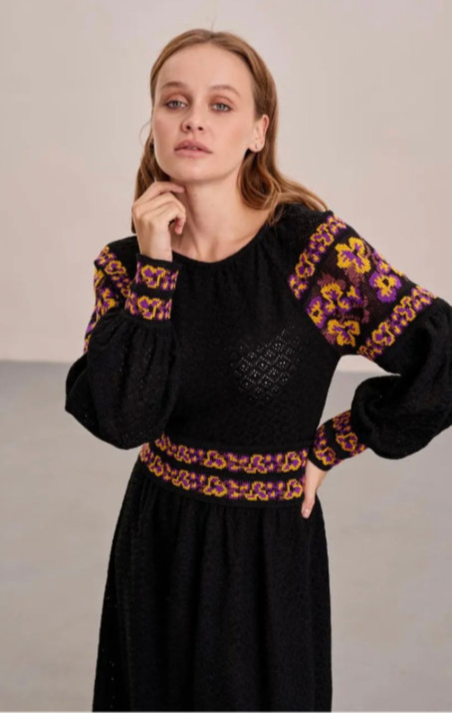 Elegant Long Linen Black Knitted Summer Dress French Chic Style