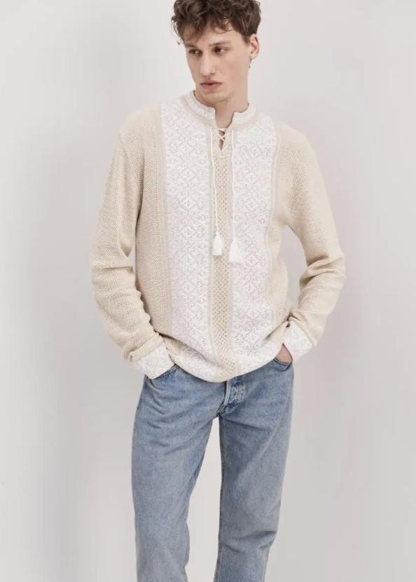 S-5XL Modern Knitted White Vyshyvanka for Men in White