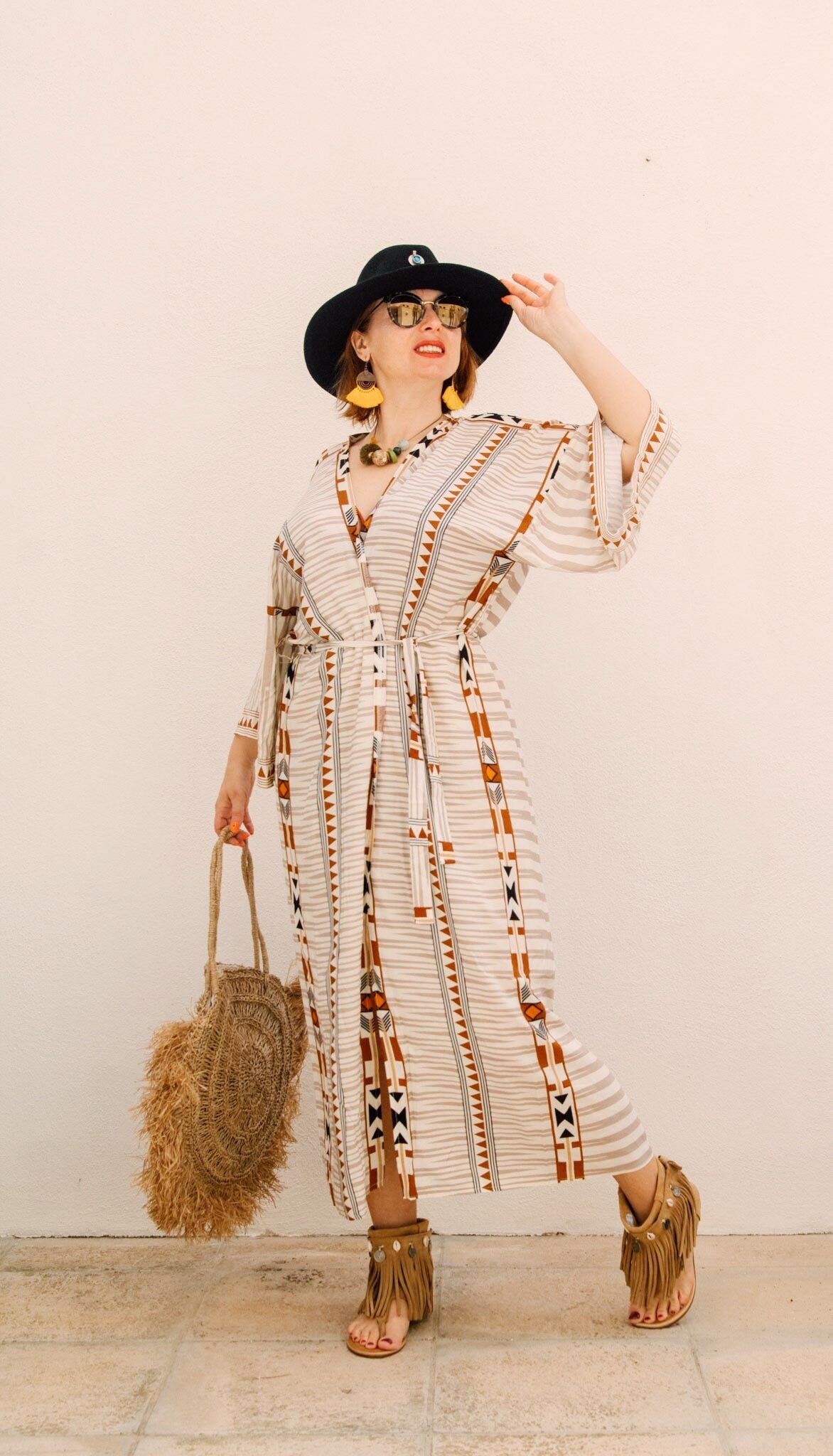 Elegant Oversize Summer Robe Inspired by Native American Prints Beach Cover-Up for Women