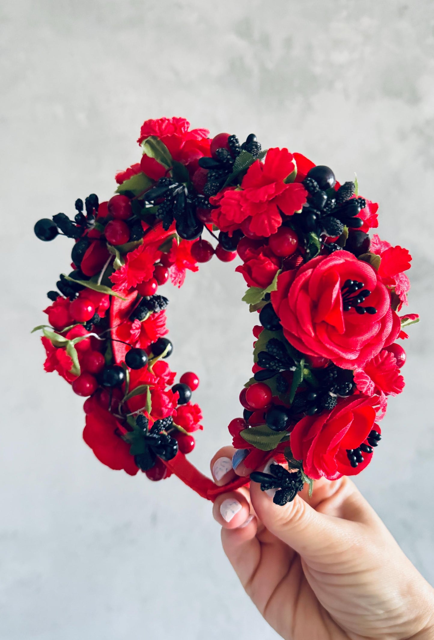 Red and Black Flower Crown Floral Headband