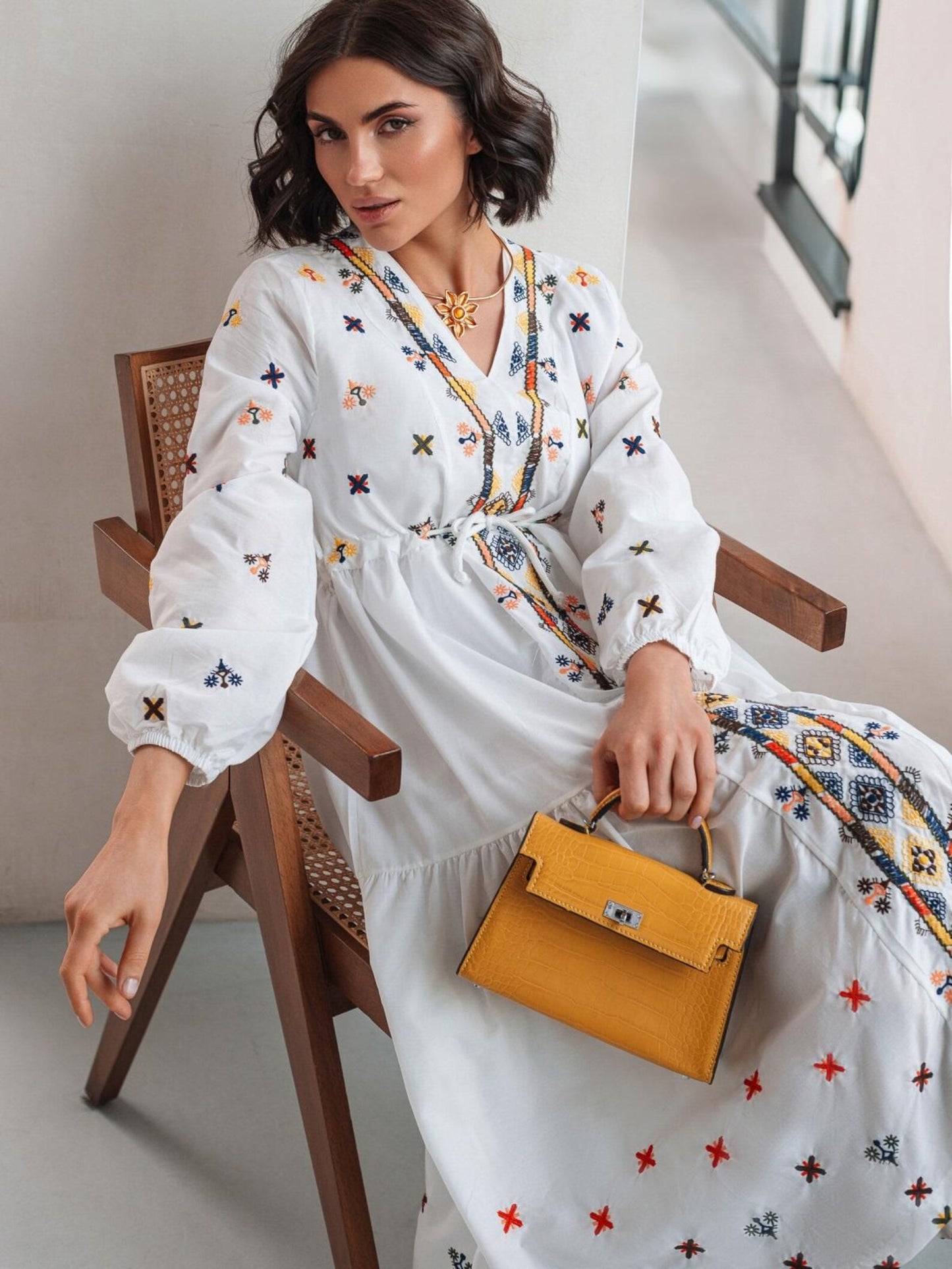Flowy White Long Summer Dress with Embroidery – Resort-Ready Elegance