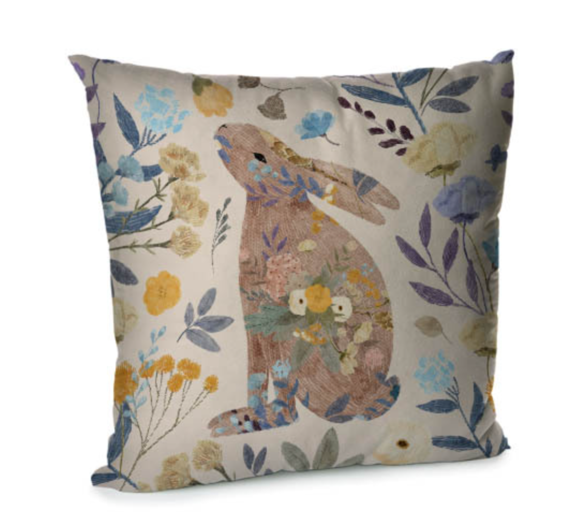 Elegant Velvet Decorative Pillow Case with Spring Bunny Motiffs