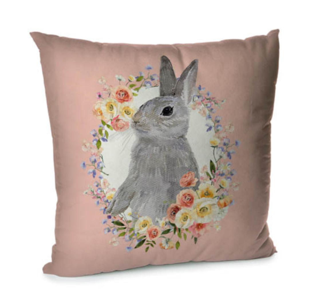 Elegant Velvet Decorative Pillow Case with Spring Bunny Motiffs