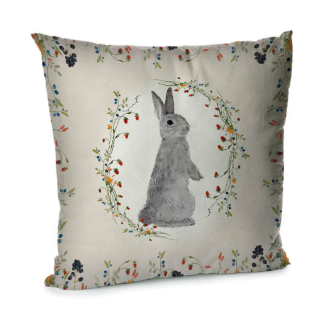 Elegant Velvet Decorative Pillow Case with Spring Bunny Motiffs