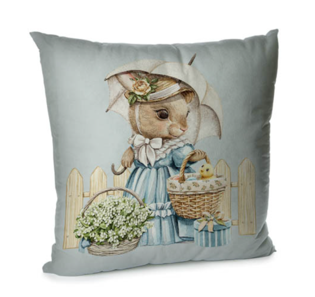 Elegant Velvet Decorative Pillow Case with Spring Bunny and Fox Motiffs