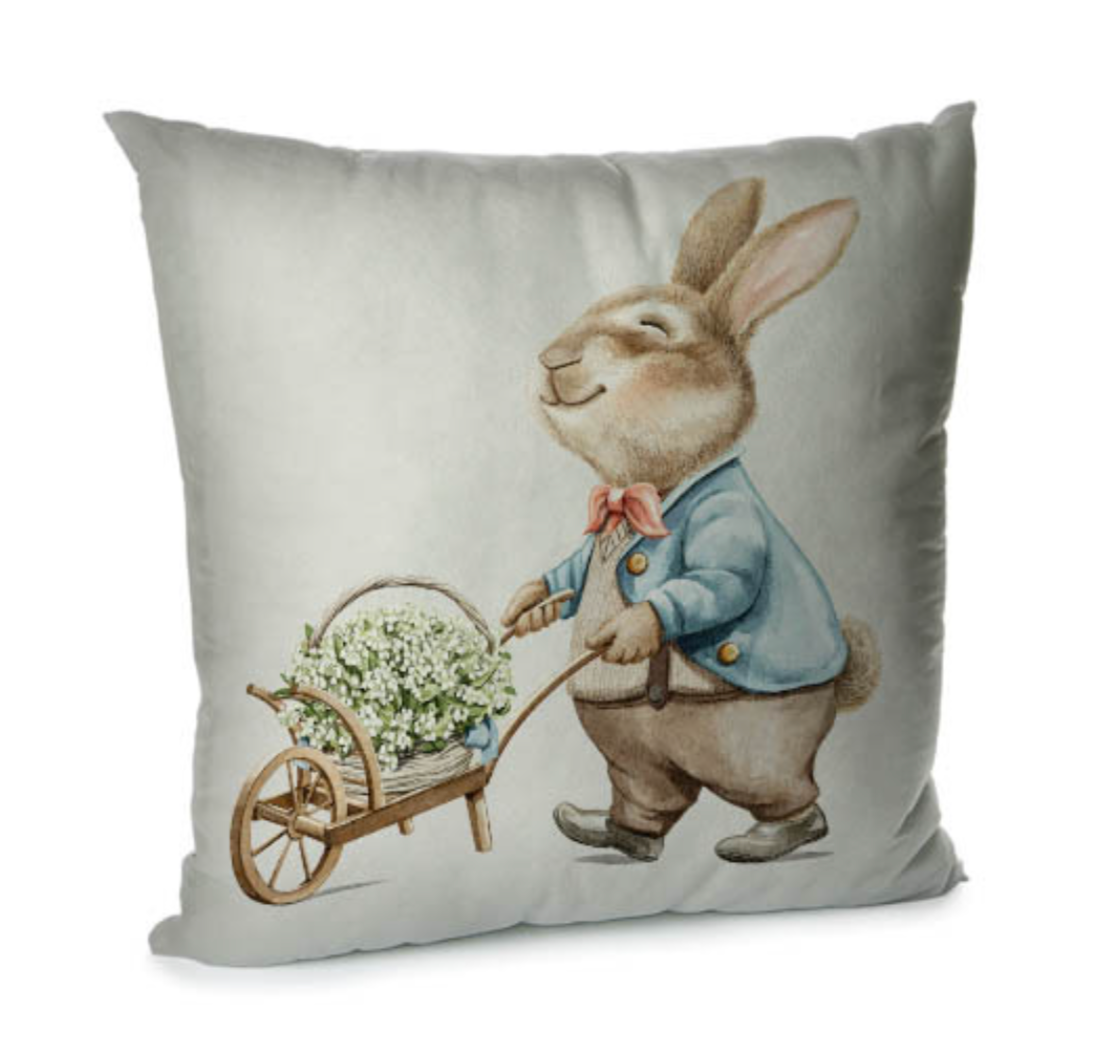 Elegant Velvet Decorative Pillow Case with Spring Bunny and Fox Motiffs