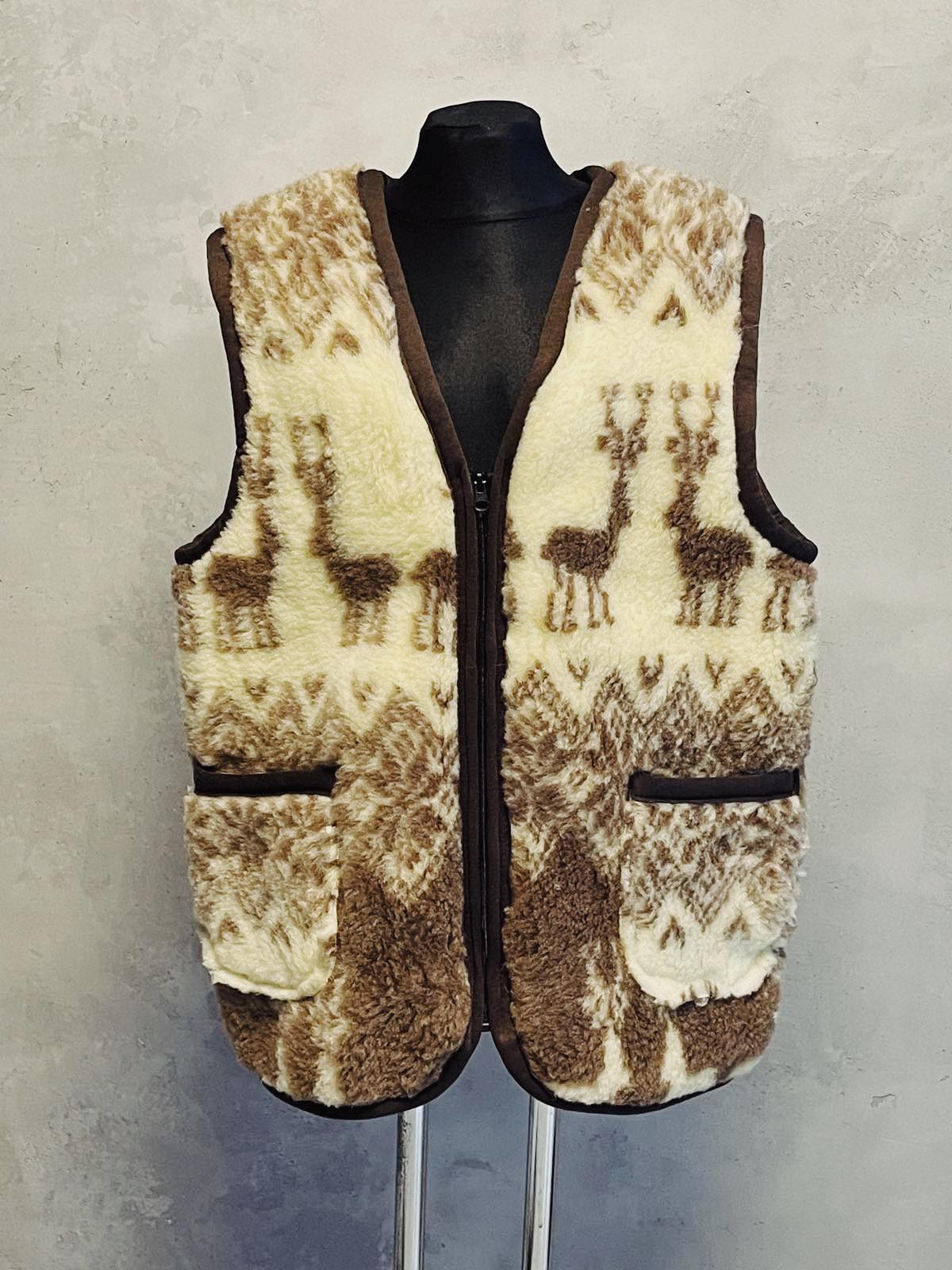 Traditional Mountain Unisex Open Merino Vest Sheep Wool Vest Made in Ukraine