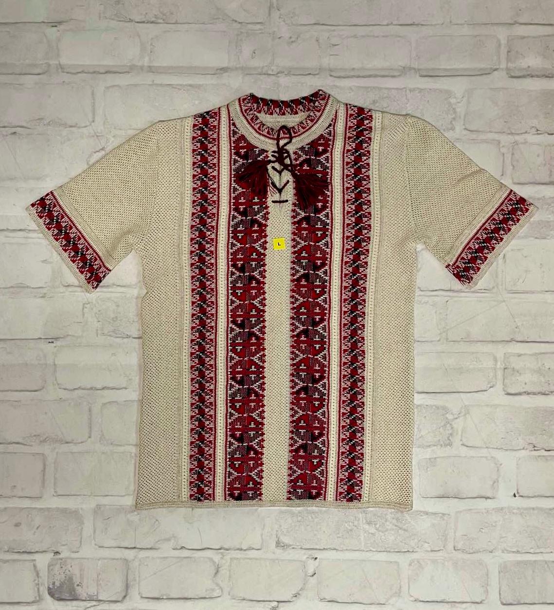 Summer Crochet Knit Short Sleeve Linen Vyshyvanka for Men