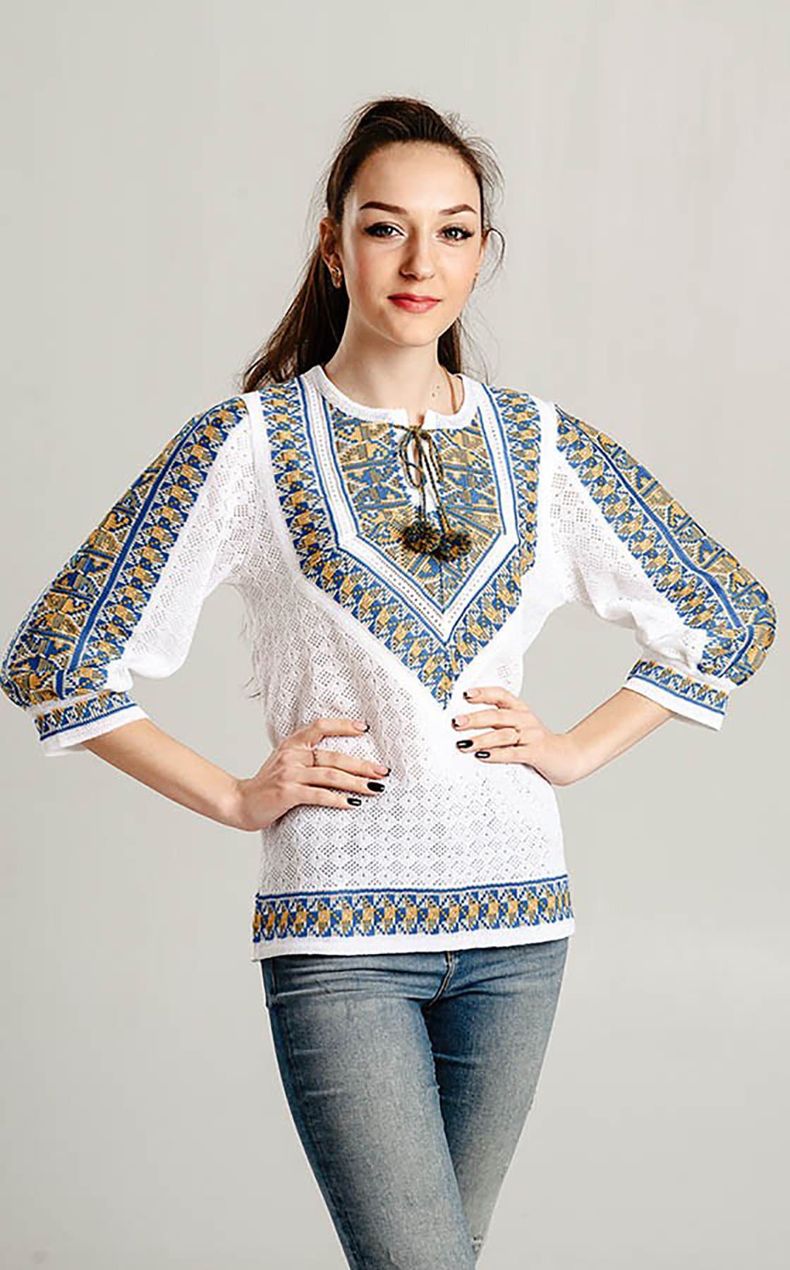 Summer Crochet Knit Vyshyvanka for Women with Tryzub