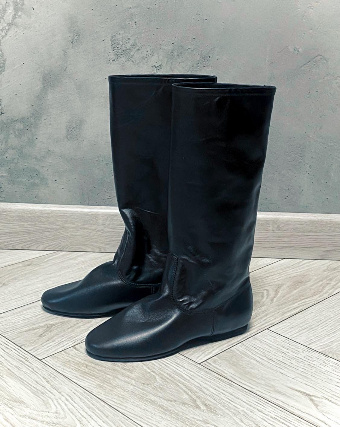 Traditional Black Leather Dancing Cossac Ukrainian Boots for Kids