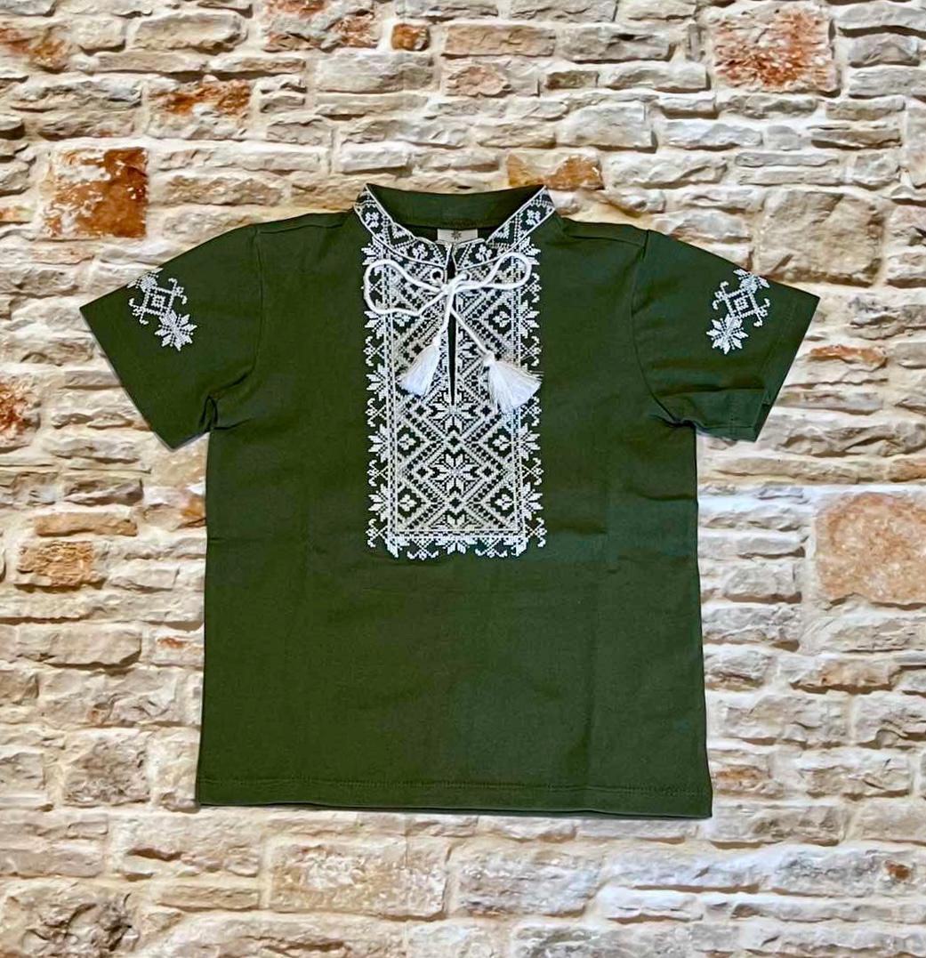 2-12YO Traditional Green Cotton T-Shirt Vyshyvanka for Boys