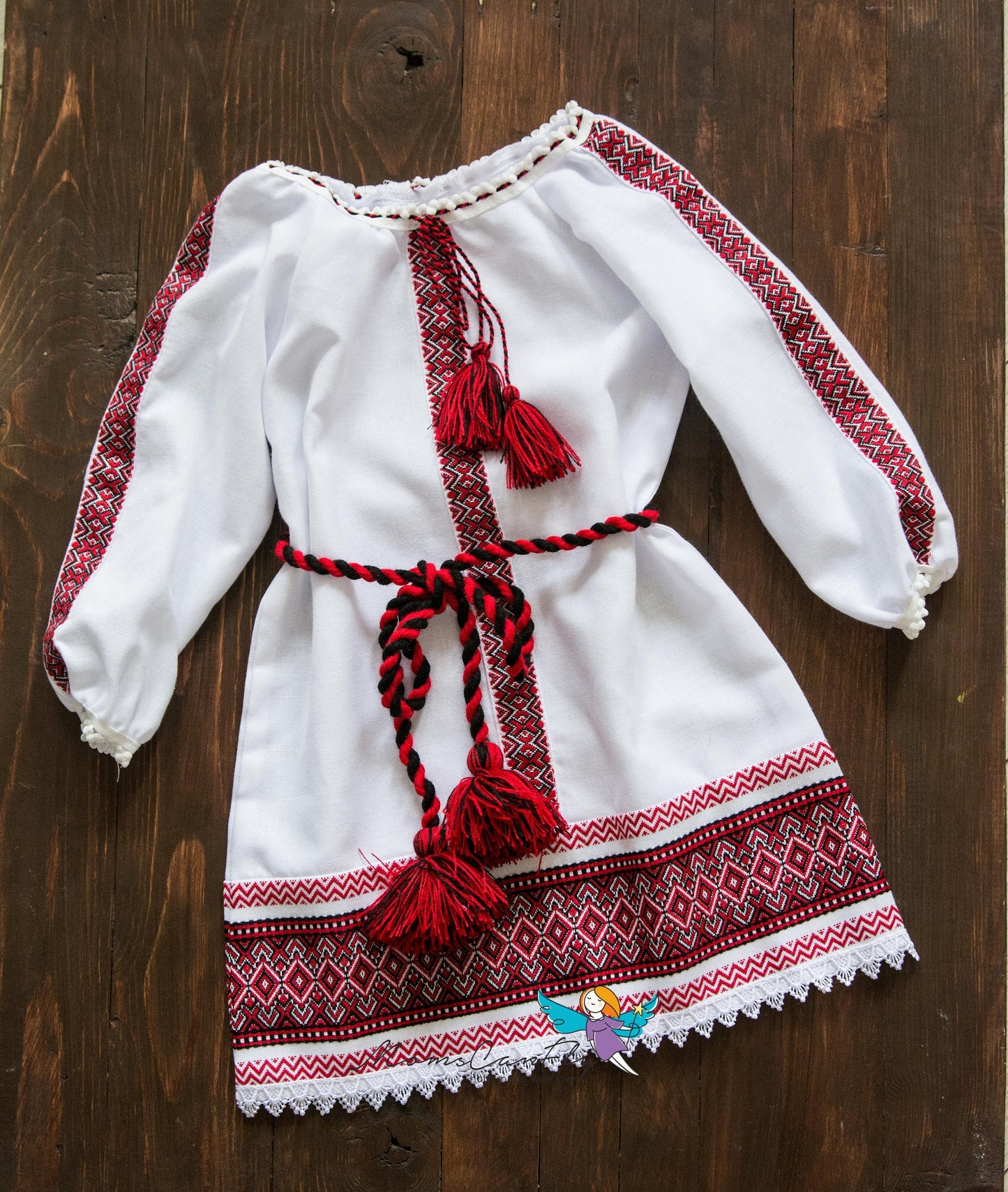 Cute Red Ukrainian Baby Girl Christening Set With Dress and Kryzhmo Vyshyvanka Christening Dress