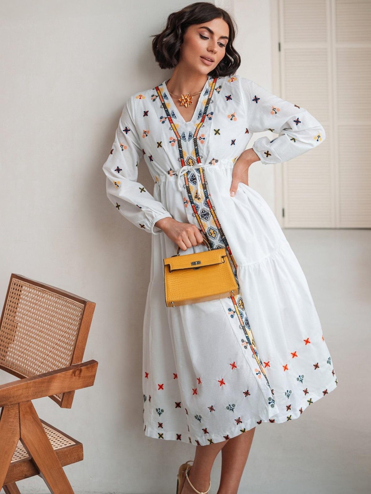Flowy White Long Summer Dress with Embroidery – Resort-Ready Elegance
