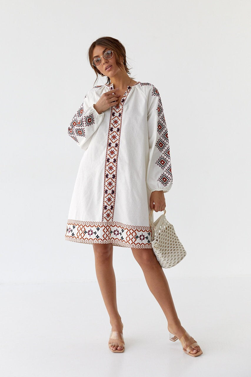 Gorgeous Embroidered White Summer Tunic Vyshyvanka Dress