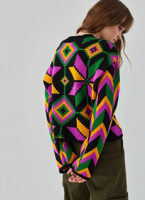 Folklore Ornament Knit Oversized Sweater High-Quality Craftsmanship from Ukraine