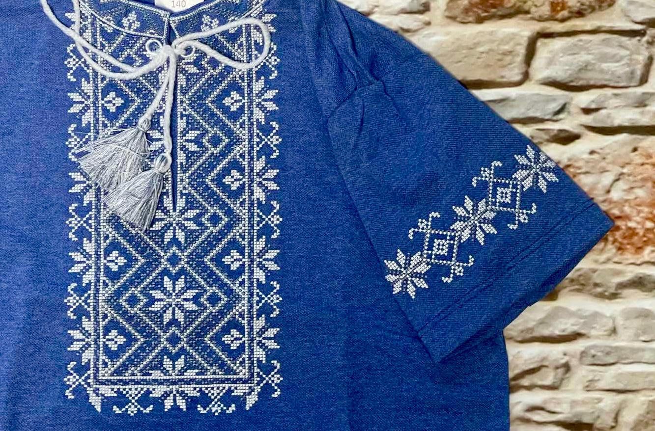 2-12YO Traditional Cotton Ukrainian T-Shirt Vyshyvanka for Boys with Embroidery