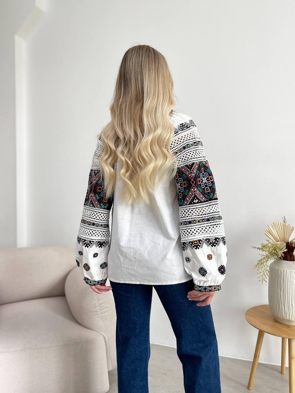 S-3XL Blouse with Rich Ukrainian Embroidery and Crochet Inserts