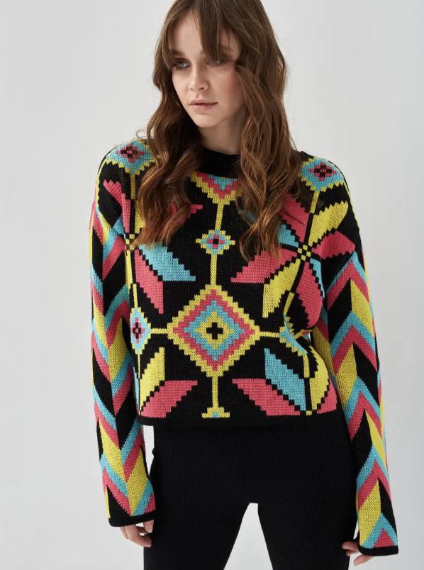 Artisitc Multicolor Geometric Oversize Sweater – High-Quality Craftsmanship from Ukraine
