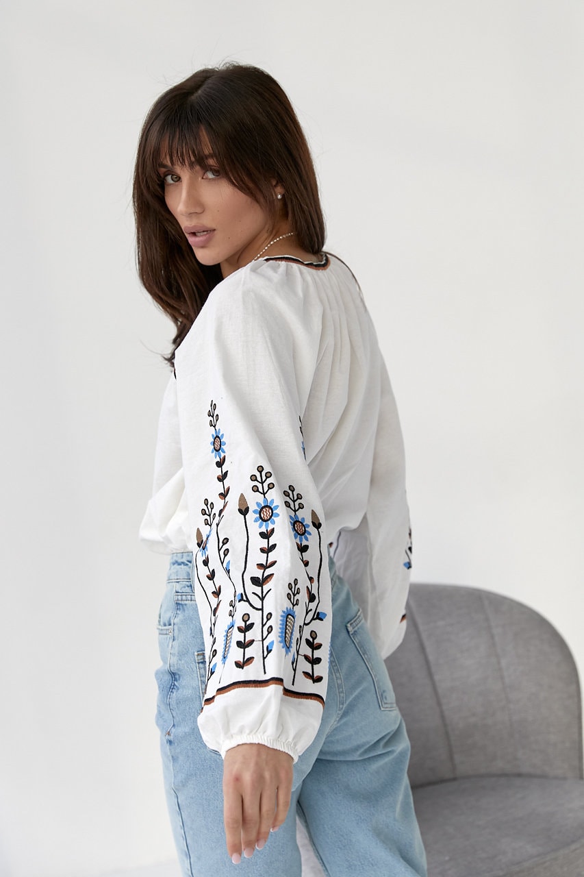 Elegant Floral Resourt Blouse with Embroidery