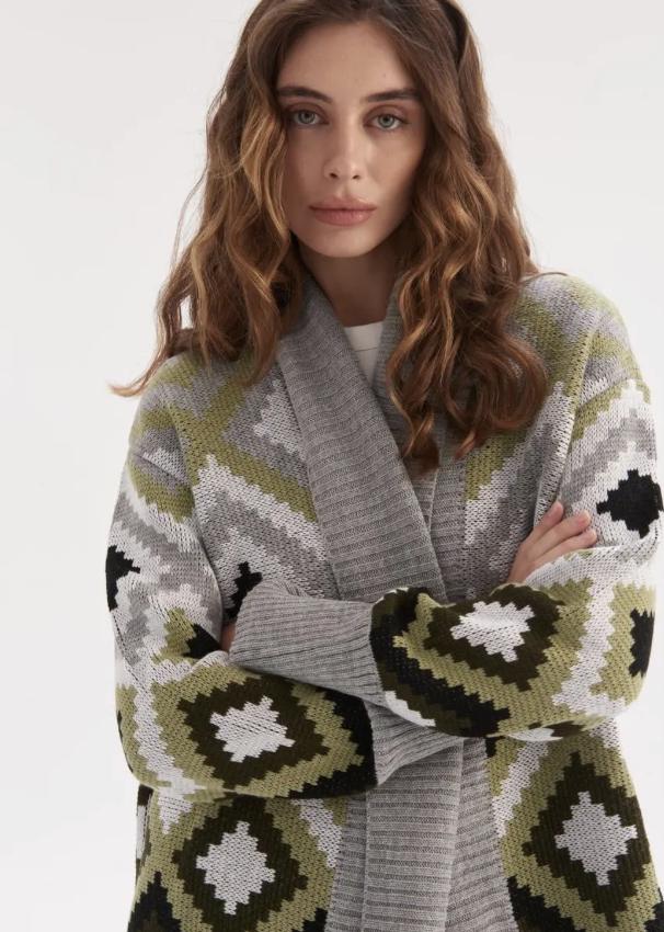 Warm Knitted Cardigan – Elegant Blend of Olive, Grey, and Black