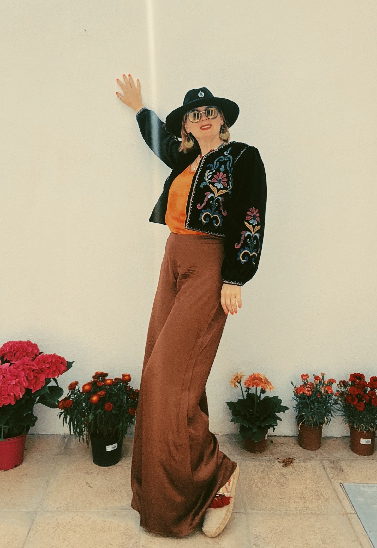 Embroidered Chique Black Crop Top Open Velvet Boho Jacket for Women