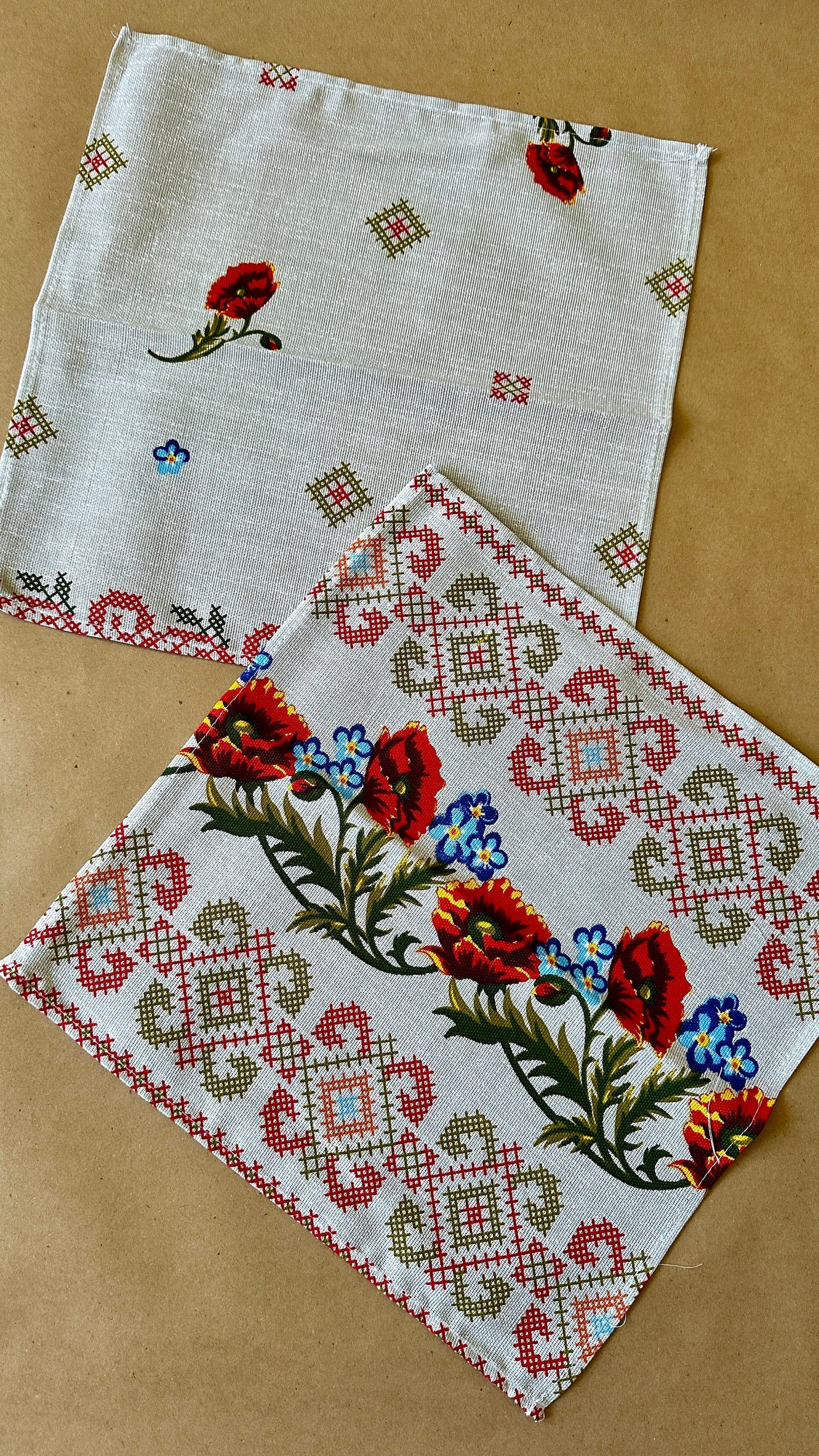 Set of Modern Ukrainian Table Napkins with Folk Floral Motiffs