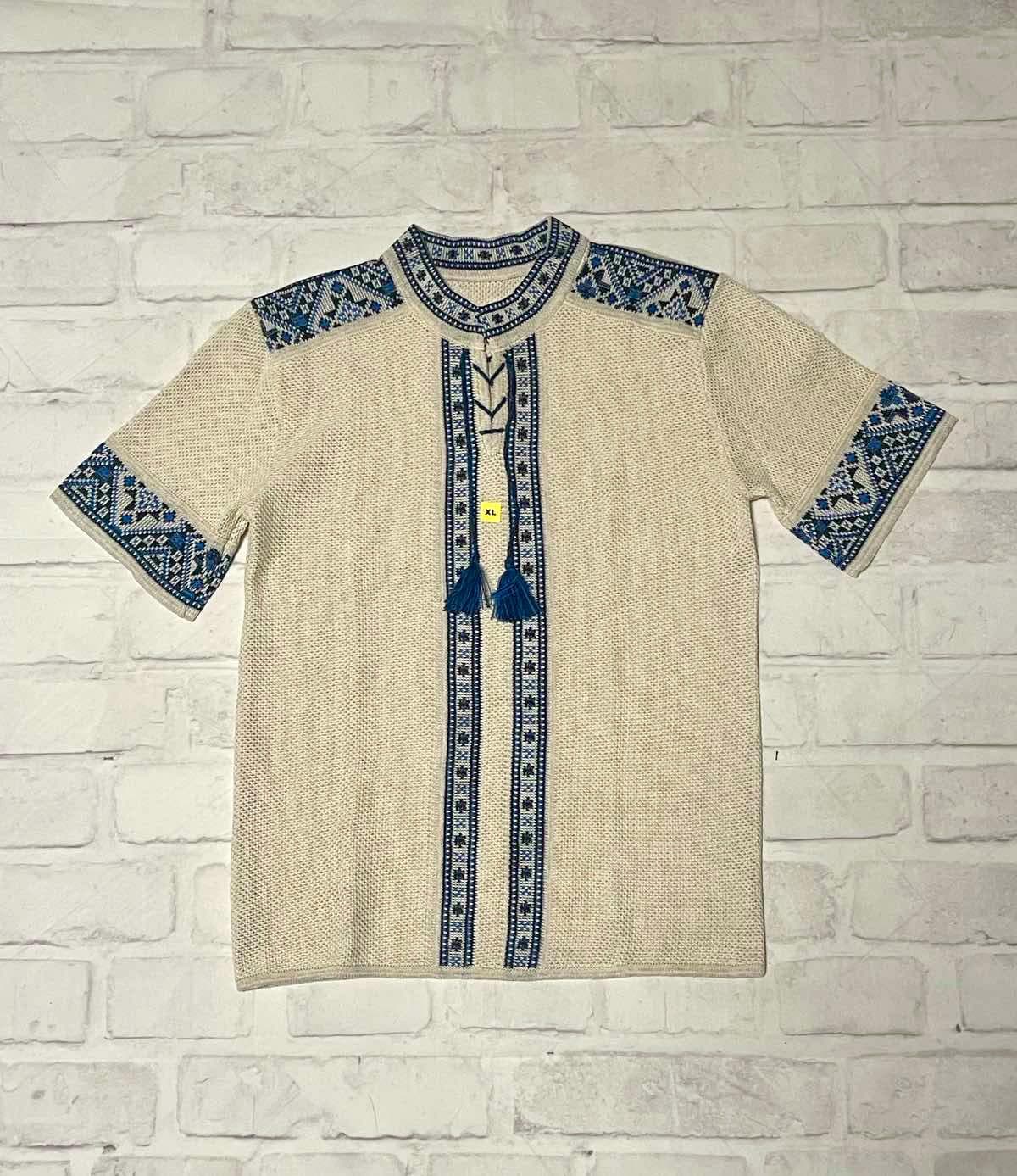 S-4XL Summer Crochet Knit Short Sleeve Linen Vyshyvanka for Men