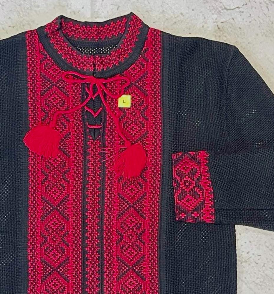 S-4XL Modern Black Knit Summer Ukrainian Shirt for Men
