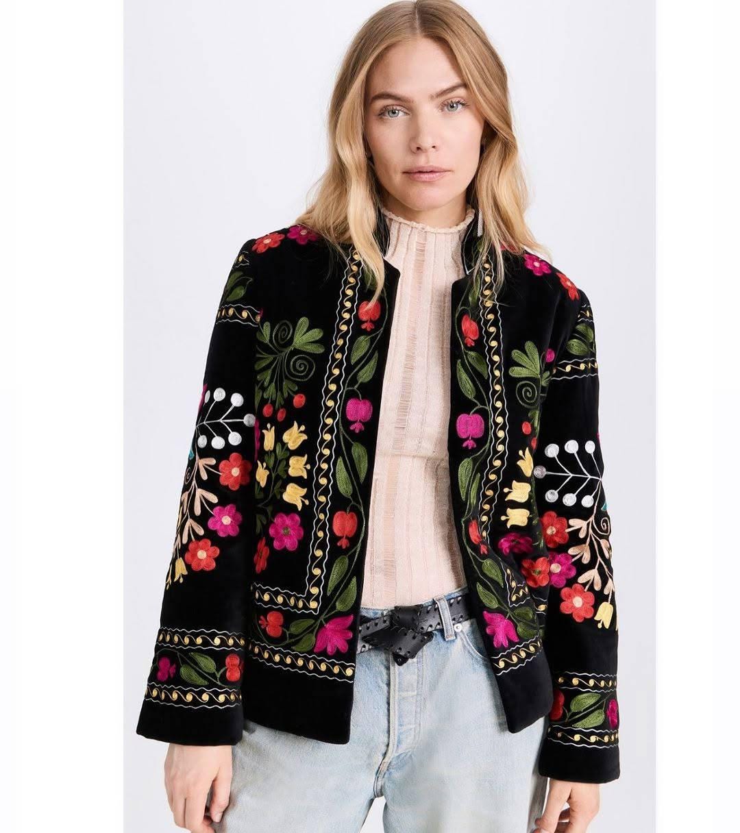 Embroidered Black Boho Jacket for Women High Quality Jacket with Embroidery