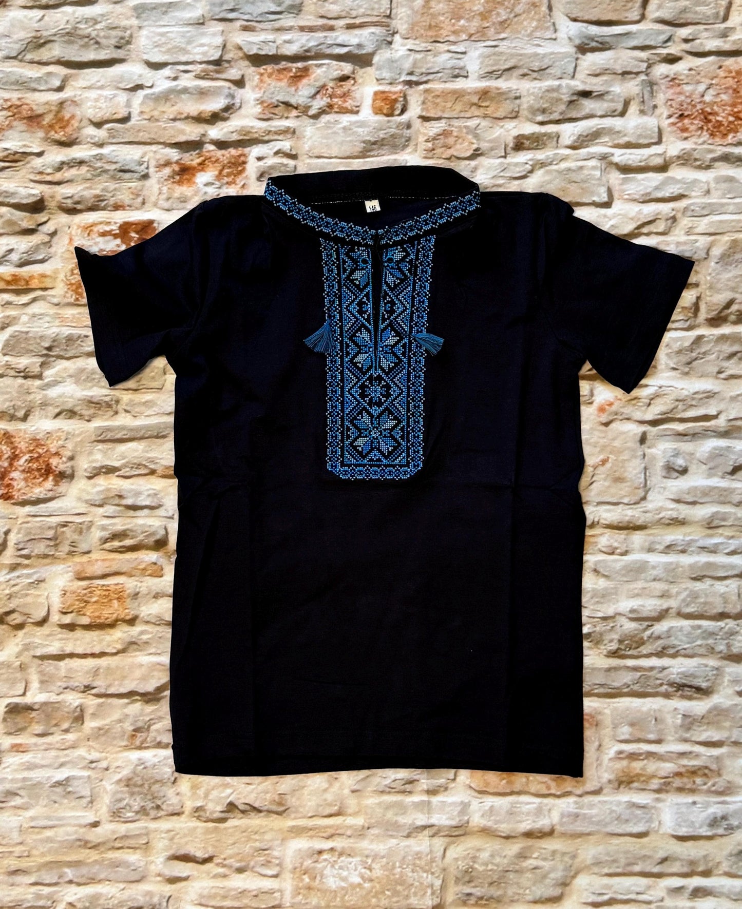 Traditional Ukrainian Blue Embroidered Vyshyvanaka T-Shirt for Boys