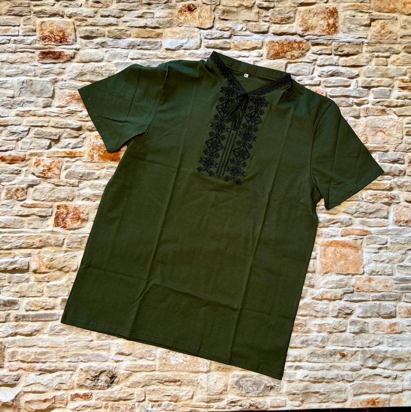 Khaki Green Embroidered Ukrainian T-Shirt for Men Heritage Meets Modern Vibe
