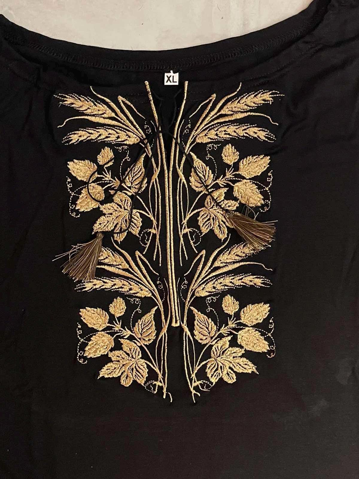 S-3XL Black Vyshyvanka T-Shirt with Golden Rye Embroidery