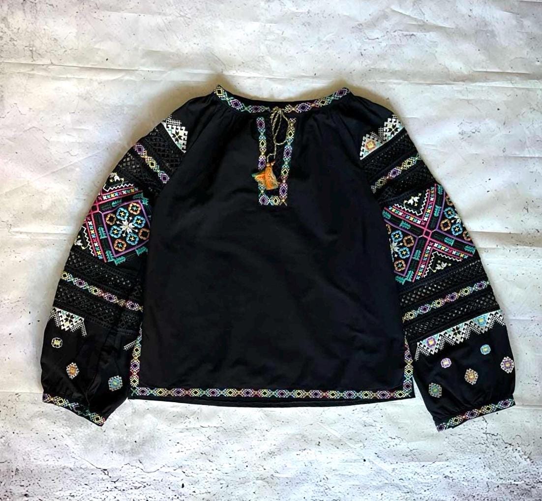 S-3XL Blouse with Rich Ukrainian Embroidery and Crochet Inserts