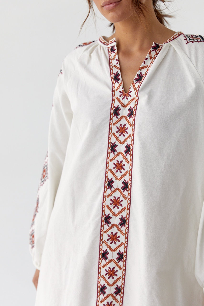 Gorgeous Embroidered White Summer Tunic Vyshyvanka Dress