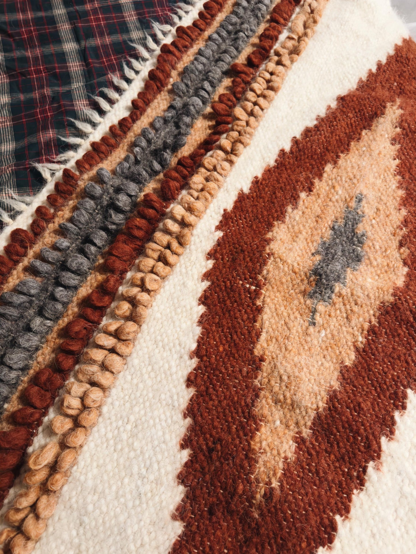 Handwoven Wool Bed Cover Blanket – Scandi-Inspired Elegance and Cozy Comfort Bed Coverlet with Boucle