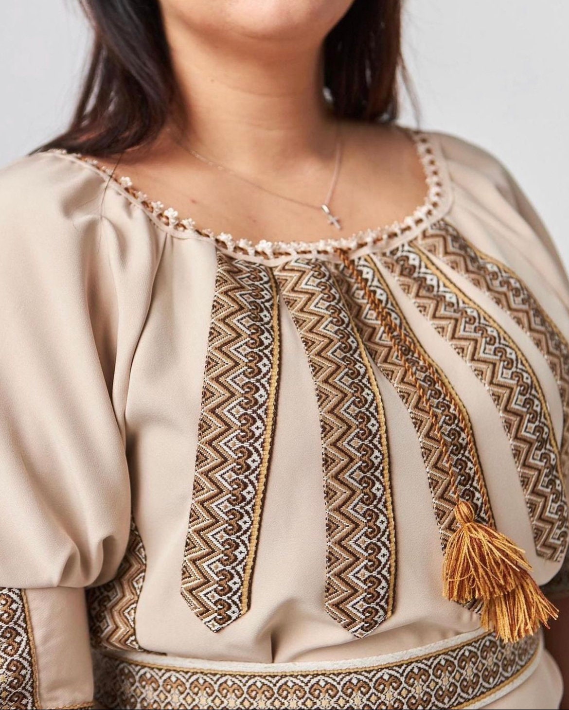 XXS-6XL Traditional Ukrainian Beige Vyshyvanka Dress for Women