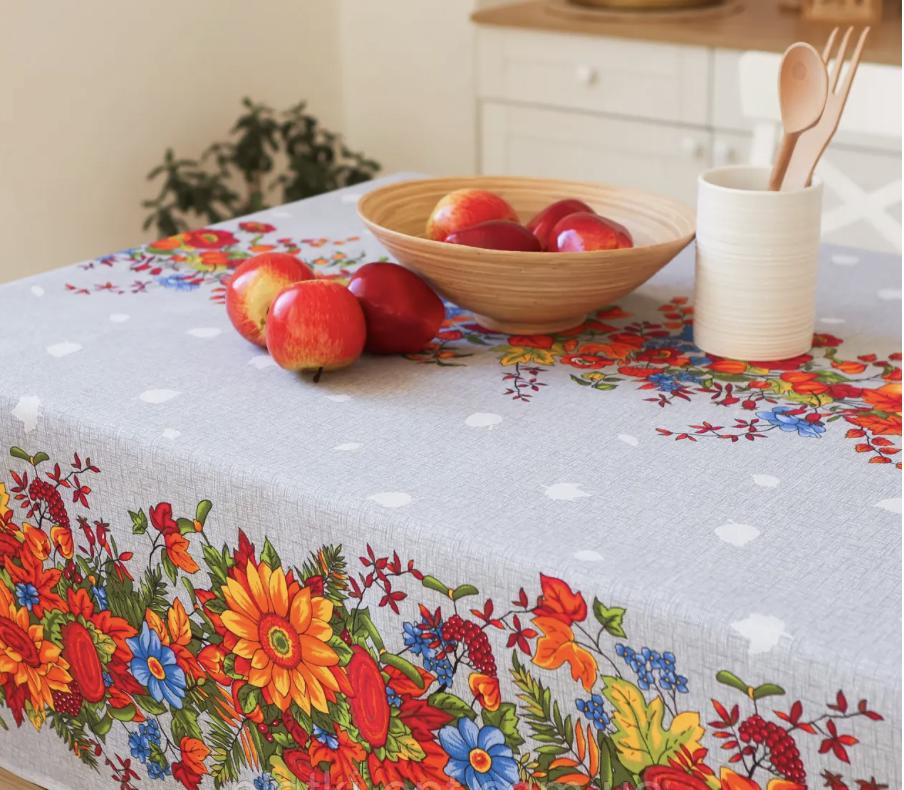 Bright Ukrainian Folk Table Cloth with Traditional Floral Pattern